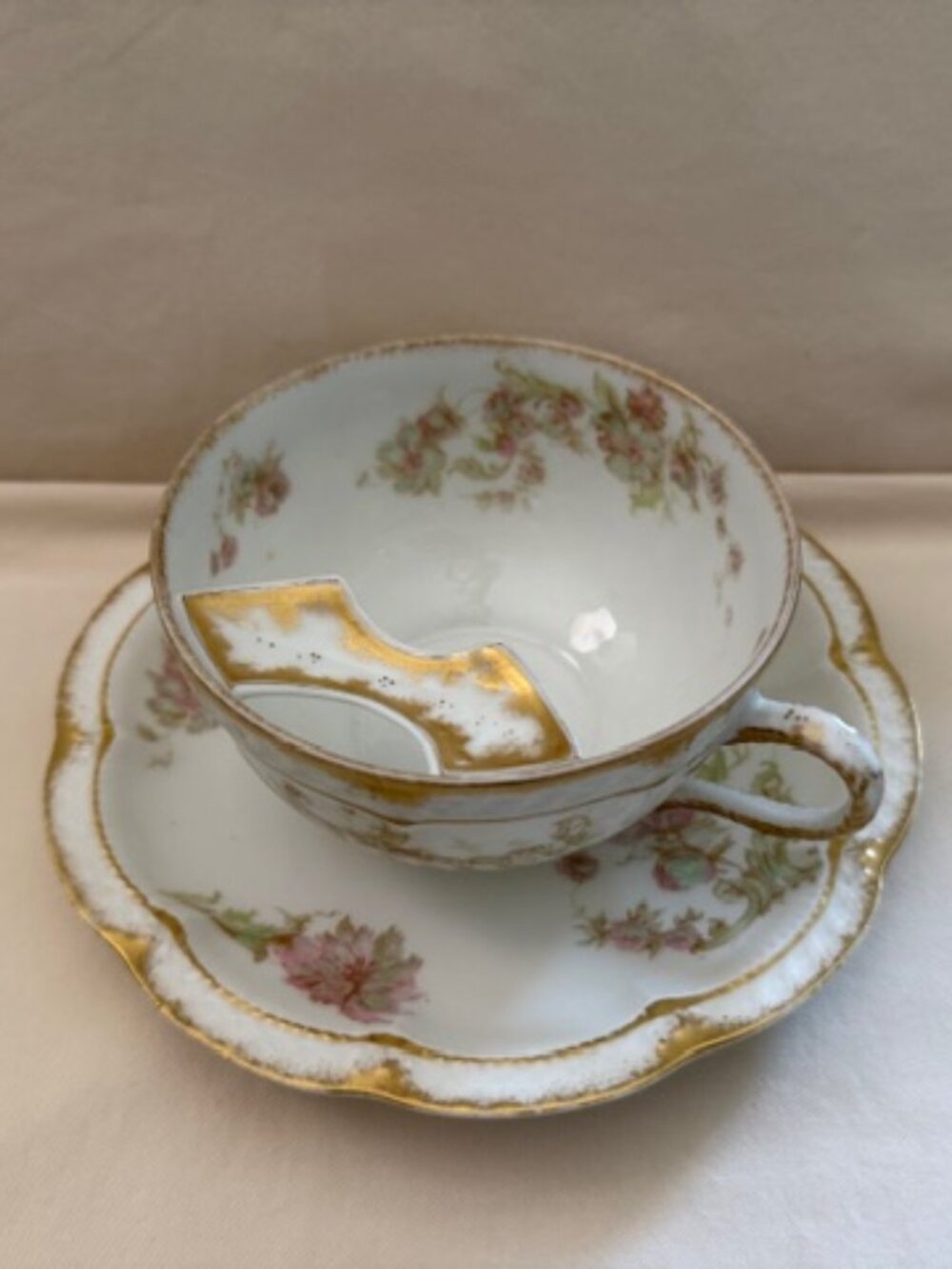 Antique Limoges Porcelain Mustache Teacup